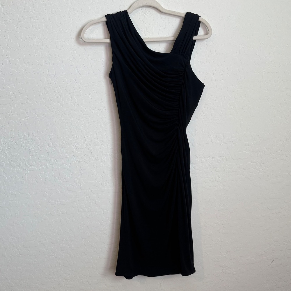 Calvin Klein Black Ruched Asymmetrical Sleeveless Cocktail Sheath Dress Party M